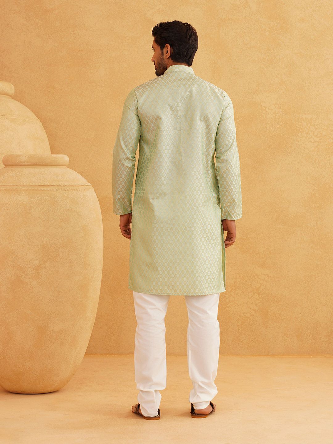 SOJANYA Floral Woven Design Mandarin Collar Kurta with Churidar