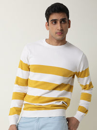 RARE RABBIT Men Marri Slim Fit White Striped Sweater