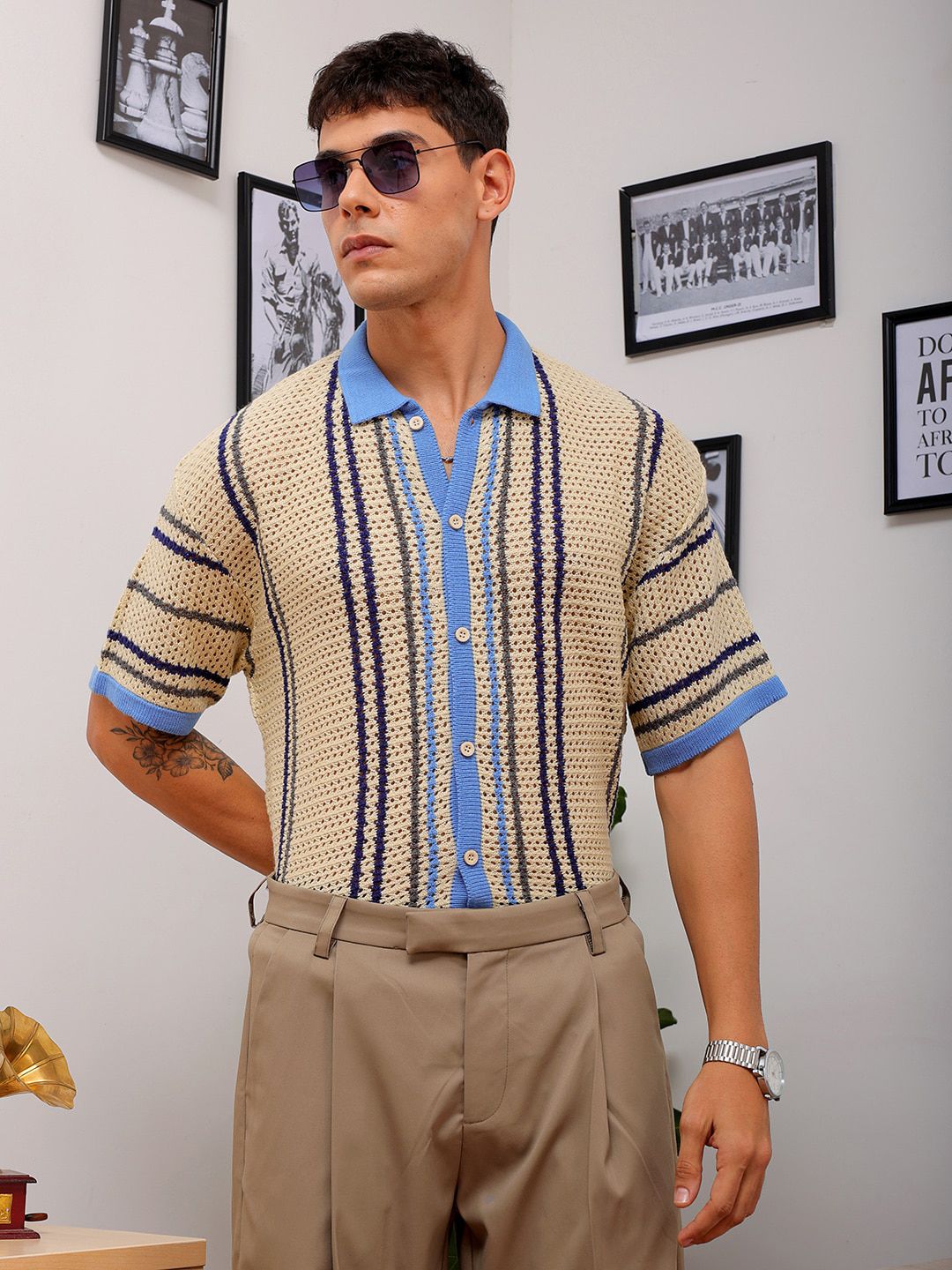 The Indian Garage Co Self Design Spread Collar Relaxed Fit Shirt