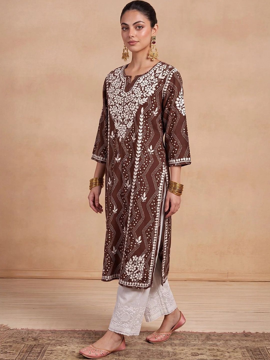 Rumah Wanita Chikankari Sulam Kurta Chikankari