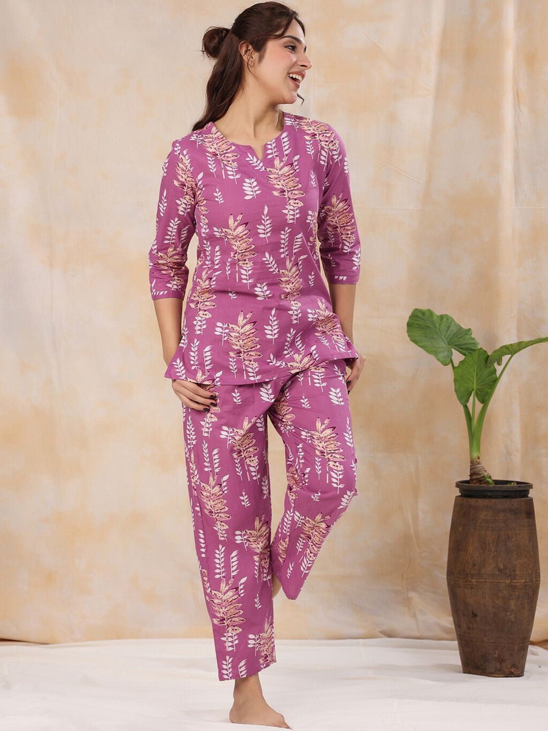 SANSKRUTIHOMES Floral Printed Pure Cotton Night Suit