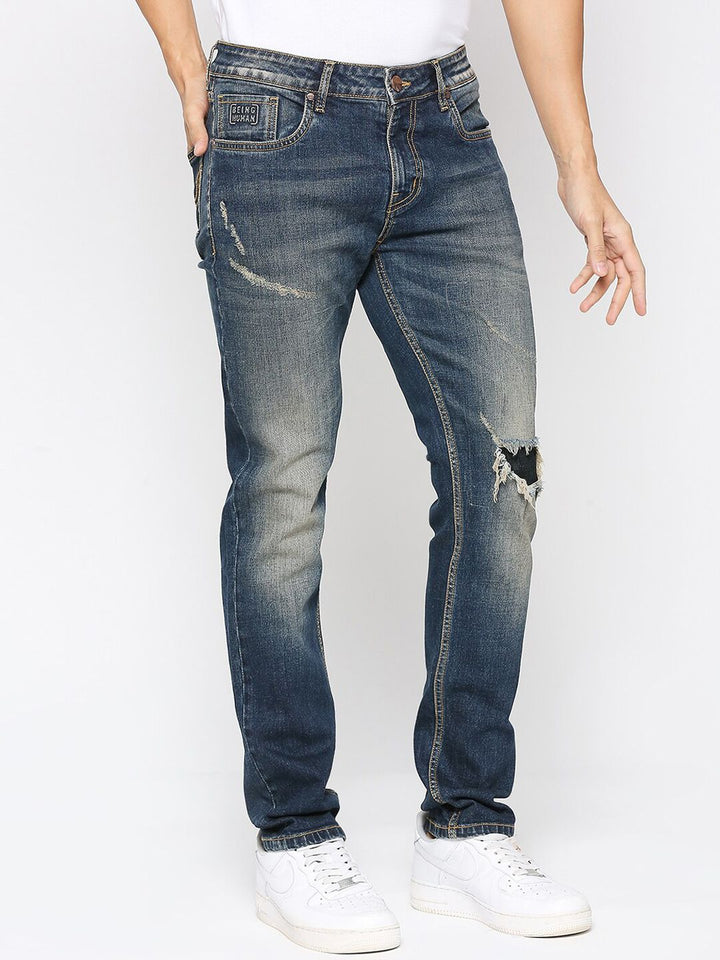 Being Human Men Slim Fit Mid-Rise Heavy Fade Medium Shade Mildly Distressed Jeans