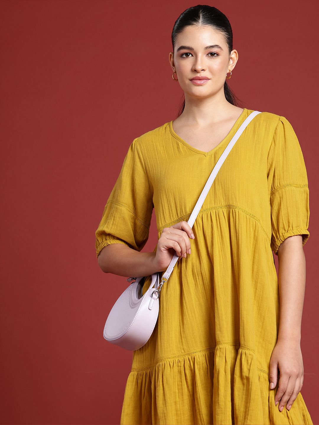 all about you Pure Cotton Puff Sleeve Tiered A-Line Dress