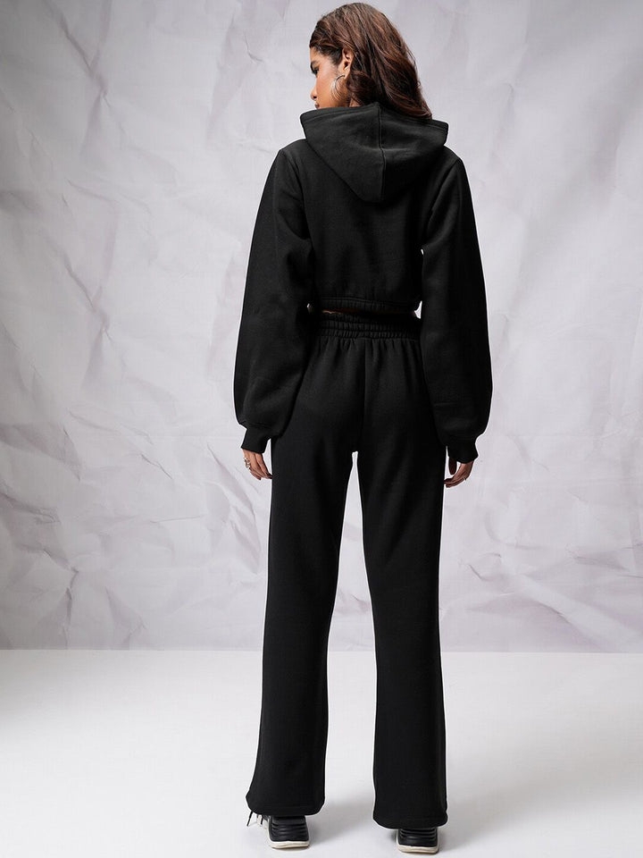 Tokyo Talkies Crop Hooded Sweatshirt with Wide Leg Trousers