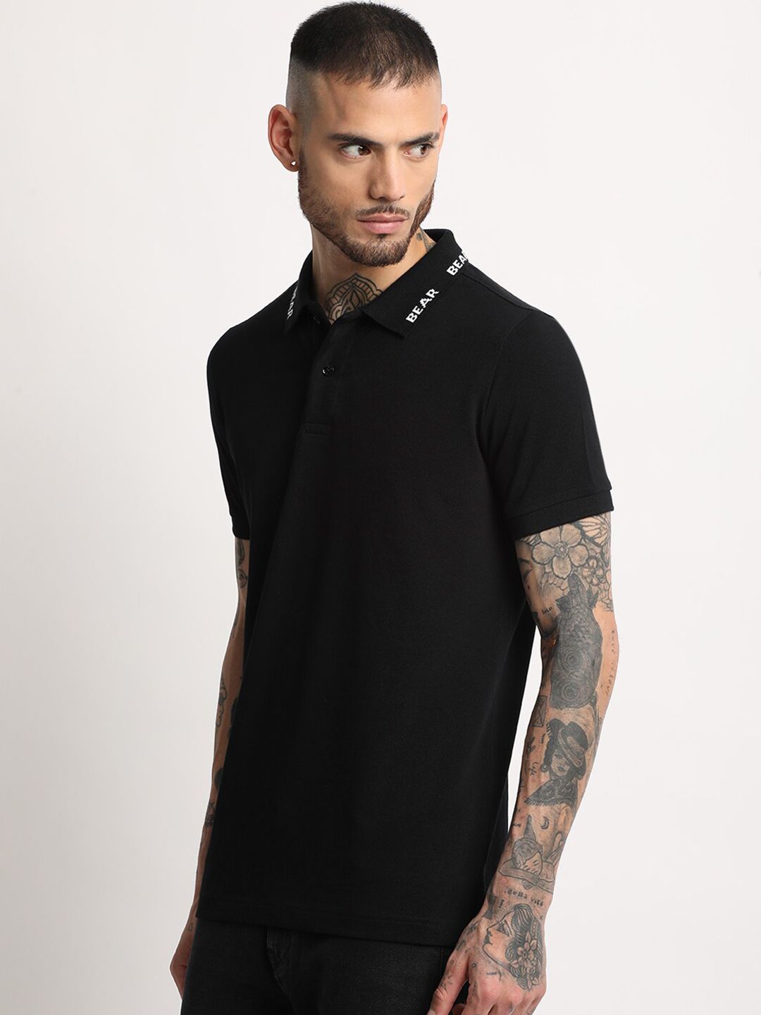 THE BEAR HOUSE Slim Fit Polo Collar Pure Cotton T-shirt