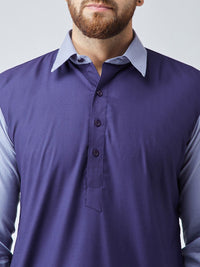 SOJANYA Men Navy Blue Colourblocked Straight Kurta