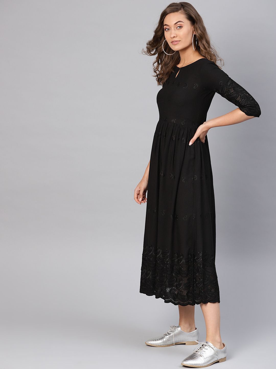 Libas Black Embroidered Ethnic Motifs A-Line Dress