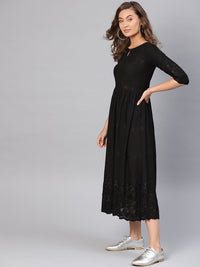 Libas Black Embroidered Ethnic Motifs A-Line Dress