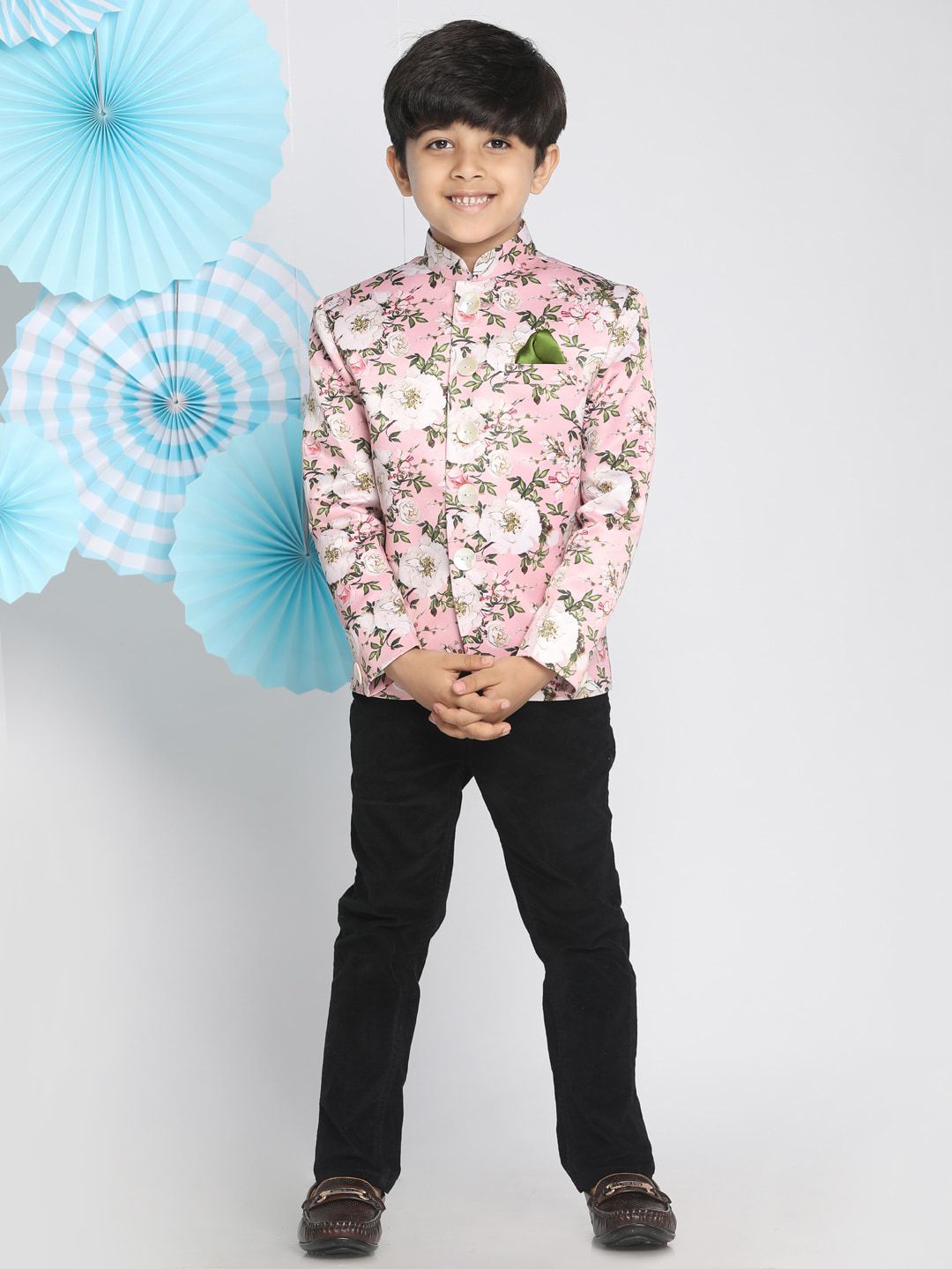VASTRAMAY Boys Floral Printed Slim-Fit Bandhgala Jodhpuri Blazer