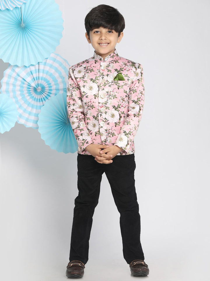 Vastramay Boys Floral Printed Slim-Fit Bandhgala Jodhpuri Blazer