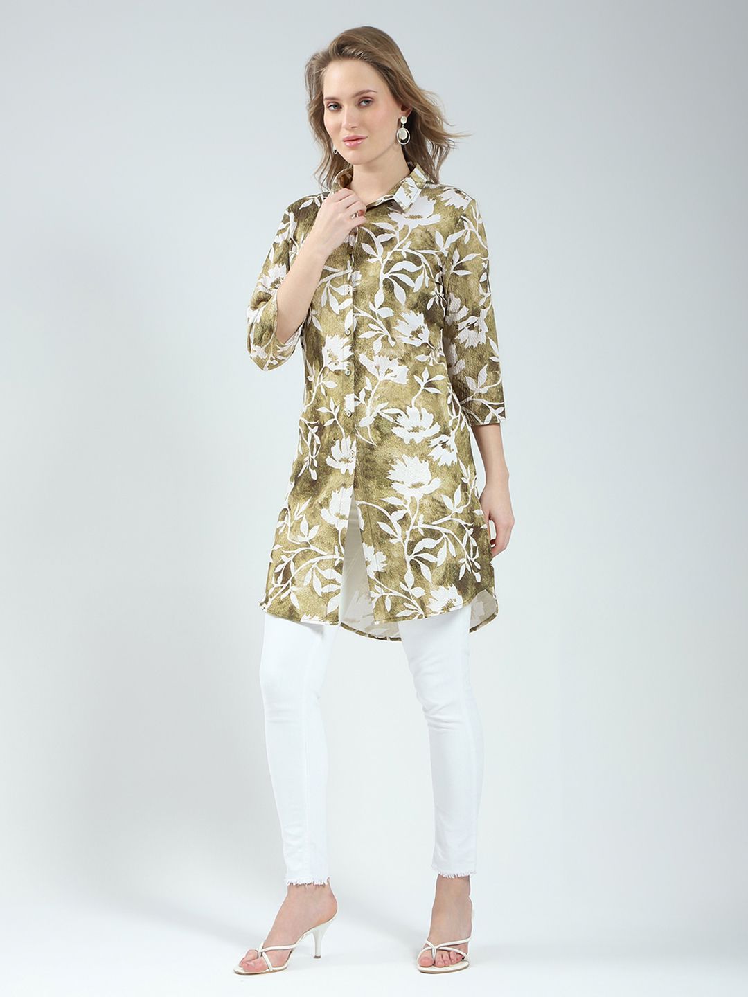 Monte Carlo Floral Printed Shirt Collar Tunic