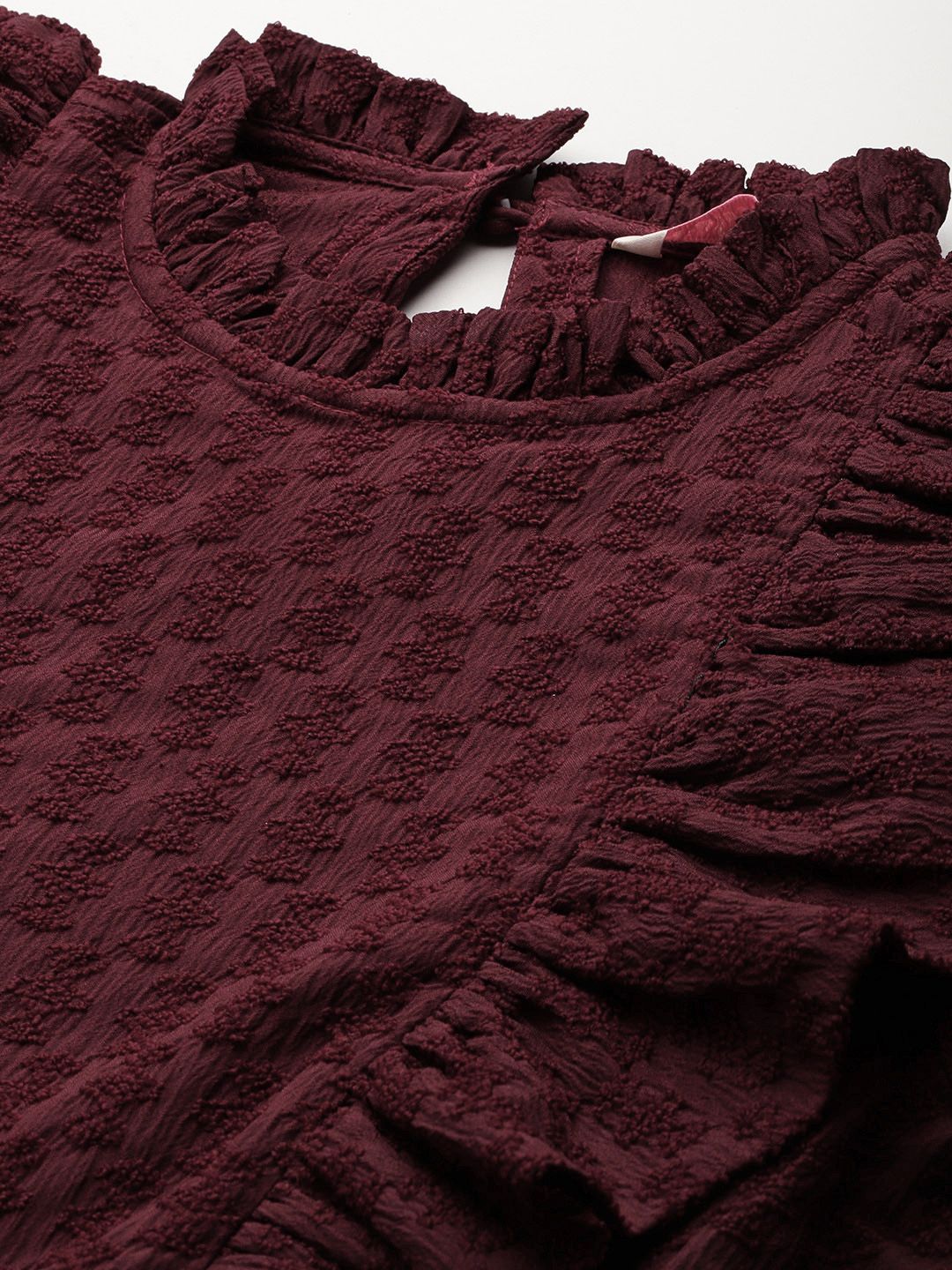 DressBerry Self-Design Ruffles Smocked Cinched Waist Top