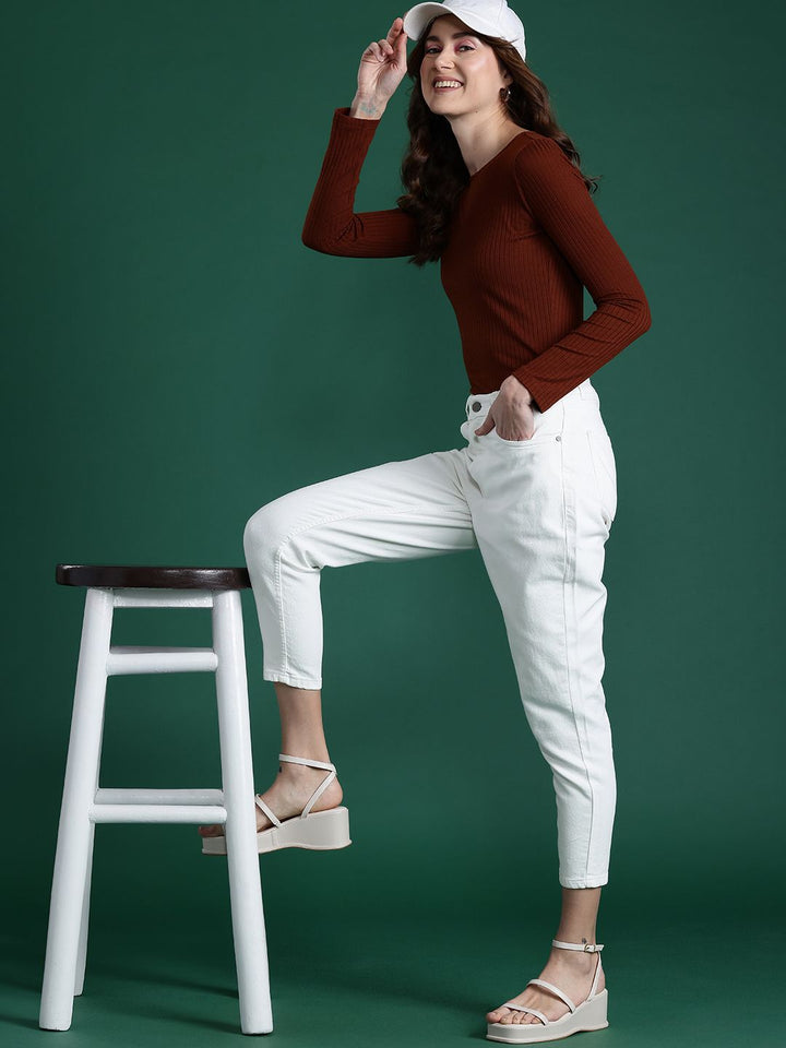 DressBerry Women Mom Fit Cropped Jeans