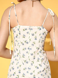 Berrylush White Floral Crepe Empire Mini Dress