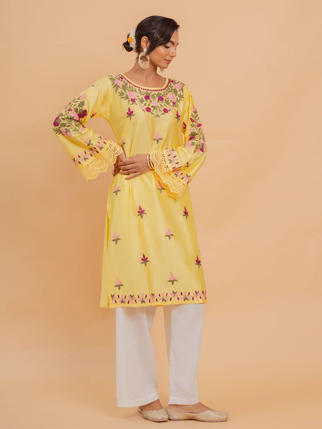 HOUSE OF KARI Women Chanderi Silk Kurta with Aari work