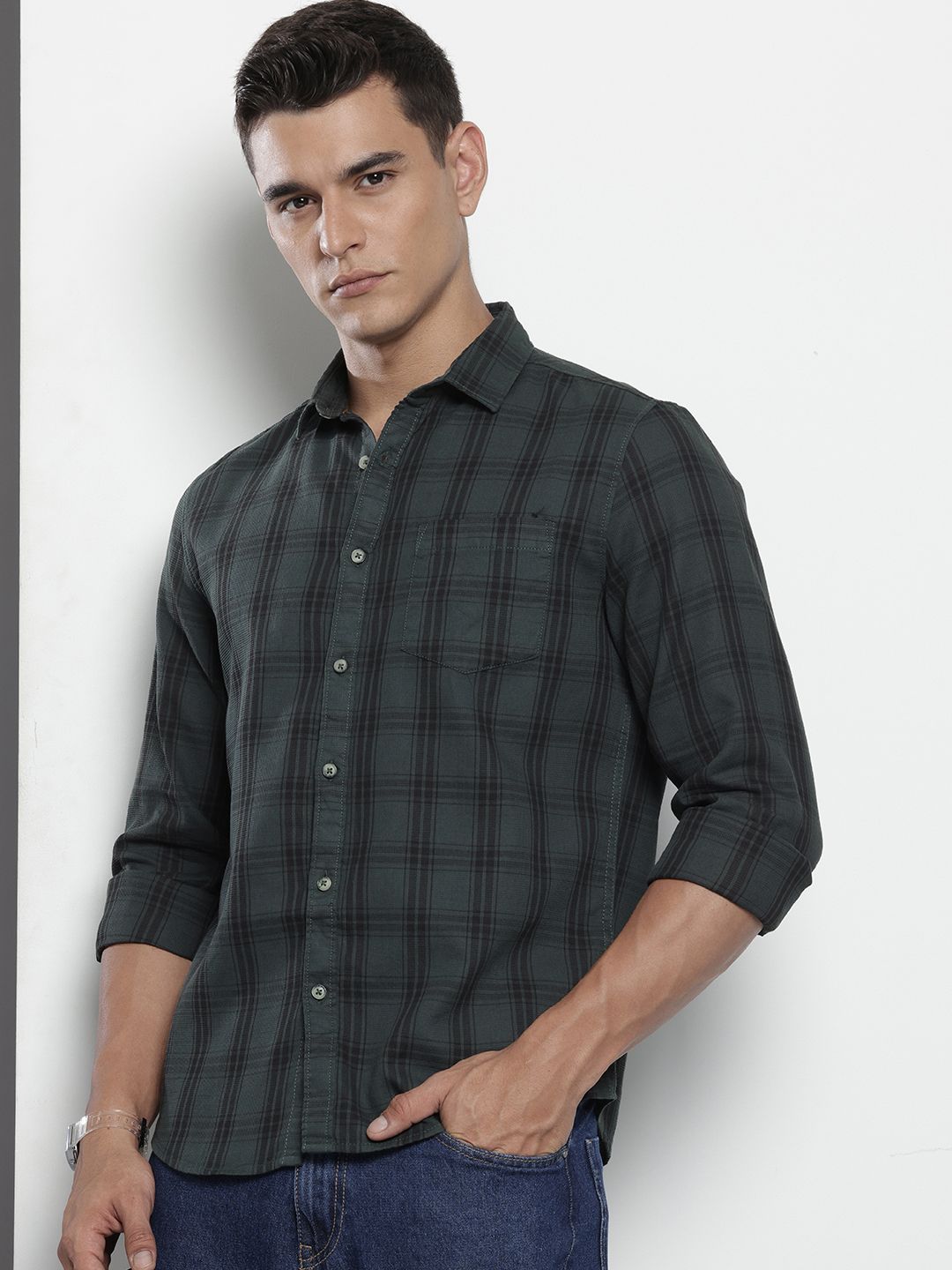 The Indian Garage Co Slim Fit Checked Pure Cotton Casual Shirt