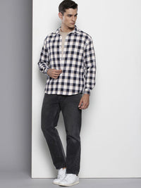 The Indian Garage Co Pure Cotton Textured Checked Drop-Shoulder Relaxed Casual Shirt