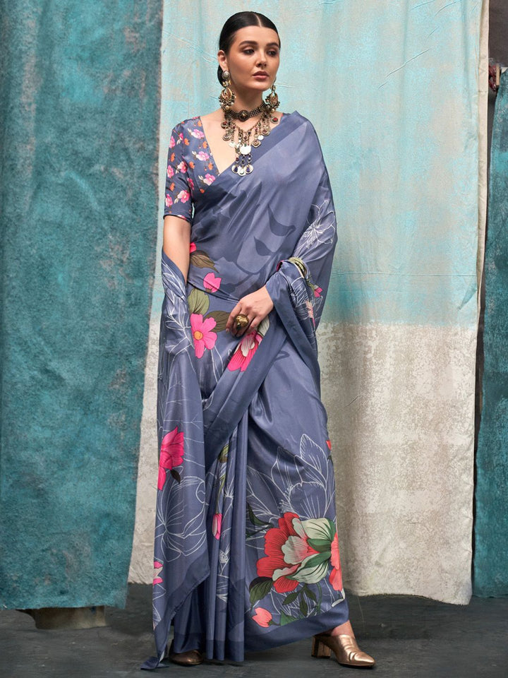 Saree mall Floral Poly Crepe Bagru Sarees