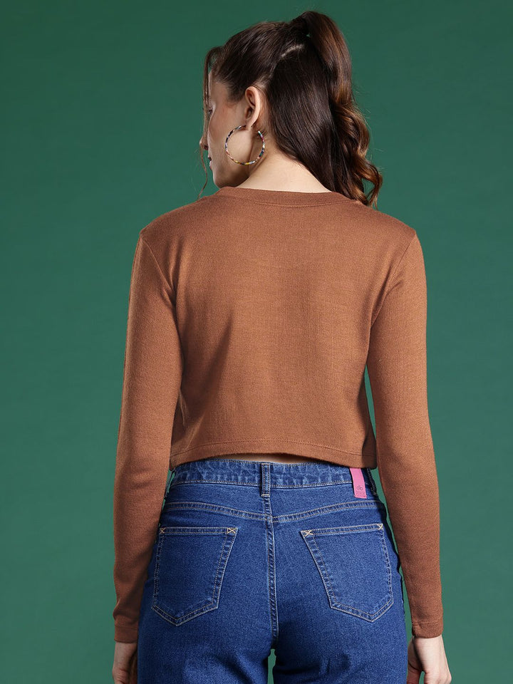 DressBerry Floral Applique Detailed Acrylic Cropped Pullover