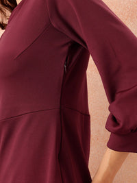 all about you Notched Round Neck Cuffed Sleeves Sheath Dress with Back Sllit