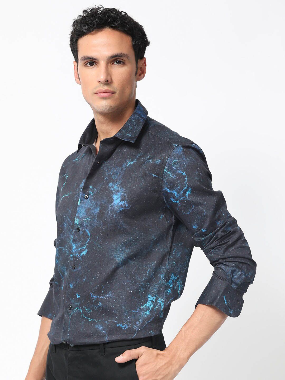 RARE RABBIT Men Galaxx Slim Fit Abstract Printed Cotton Shirt