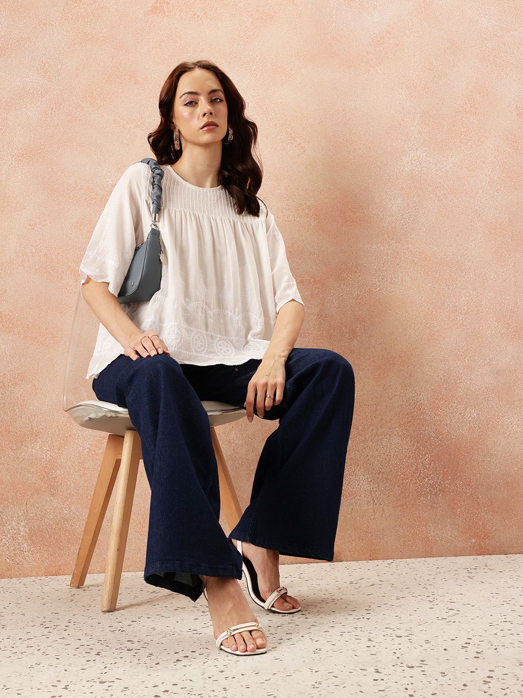 all about you Pin Tucks & Schiffli Embroidered A-Line Top