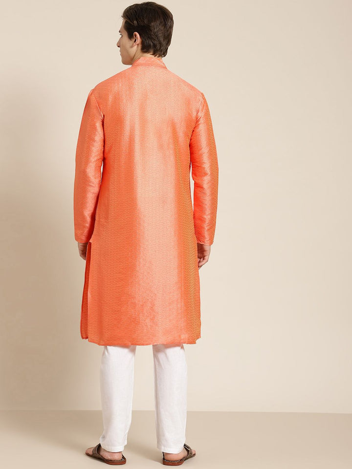SOJANYA Men Orange Self Design Kurta