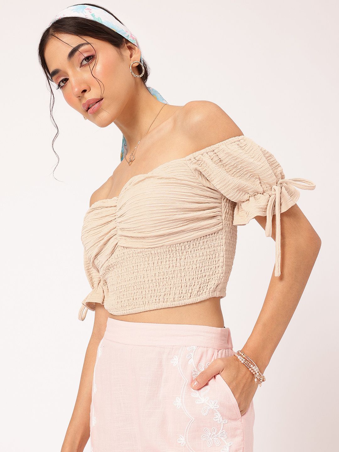 DressBerry Desert Dream Smocked Textured Crop Top