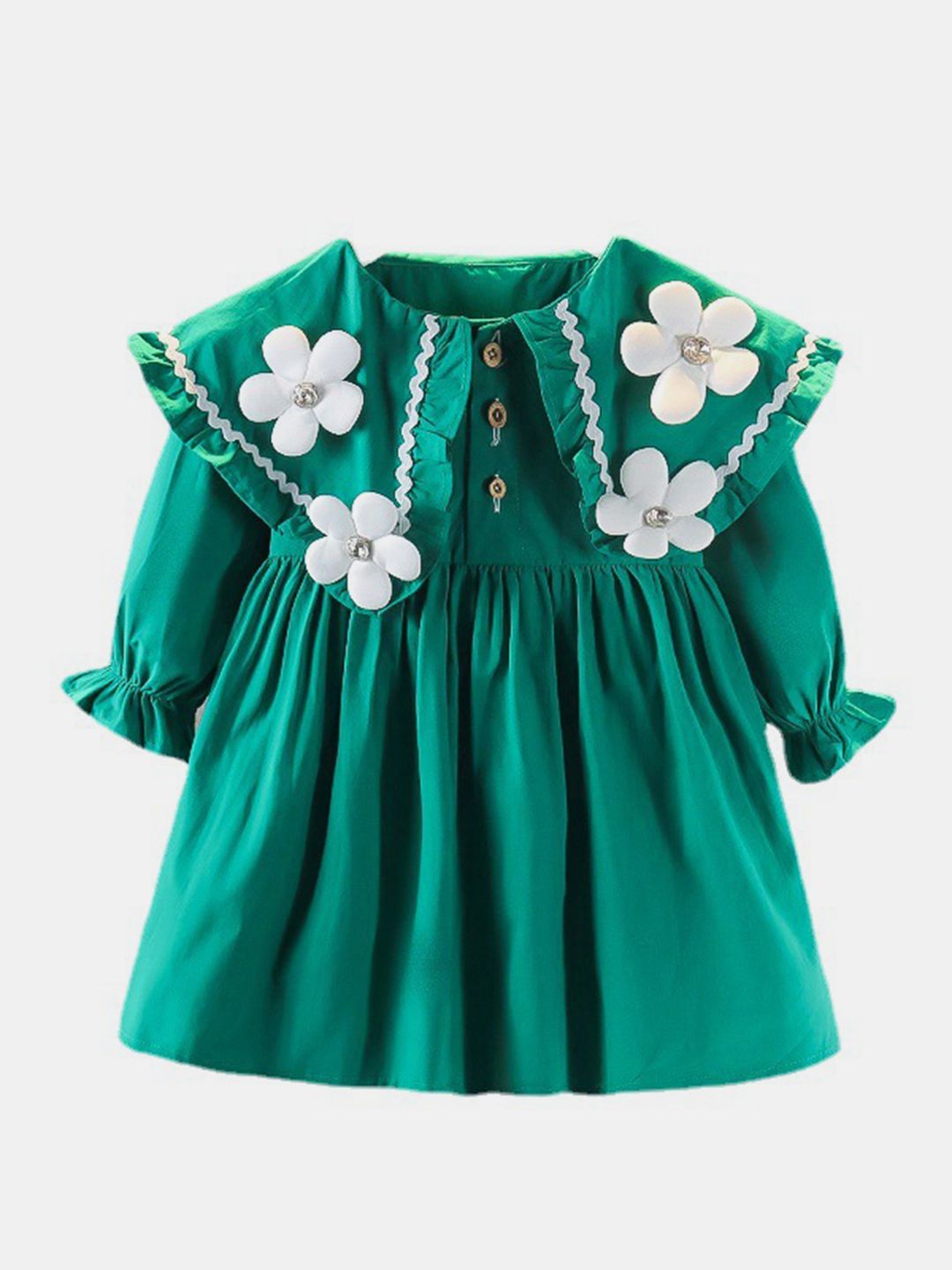 YK Girls Puff Sleeves Fit & Flare Dress