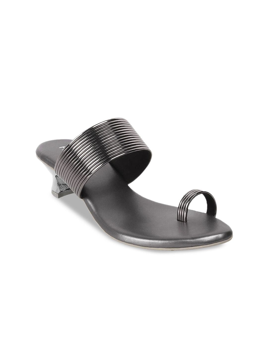 Metro Grey Textured Kitten Sandals Heels