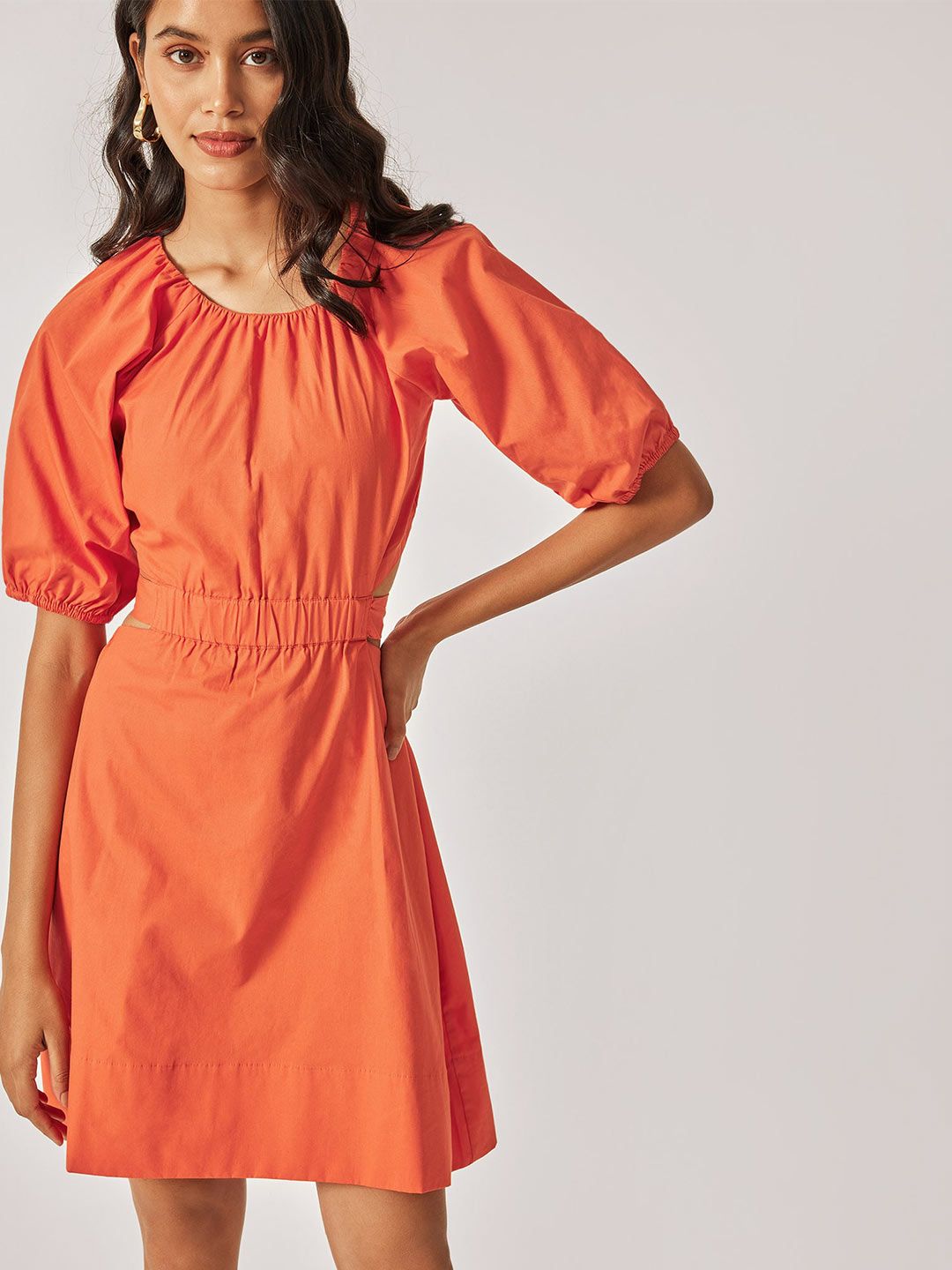 The Label Life Puff Sleeve Cut Out Detailed  A-Line Dress