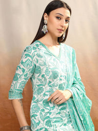 Vishudh Women Floral Printed Regular Pure Cotton Kurta with Salwar & Dupatta