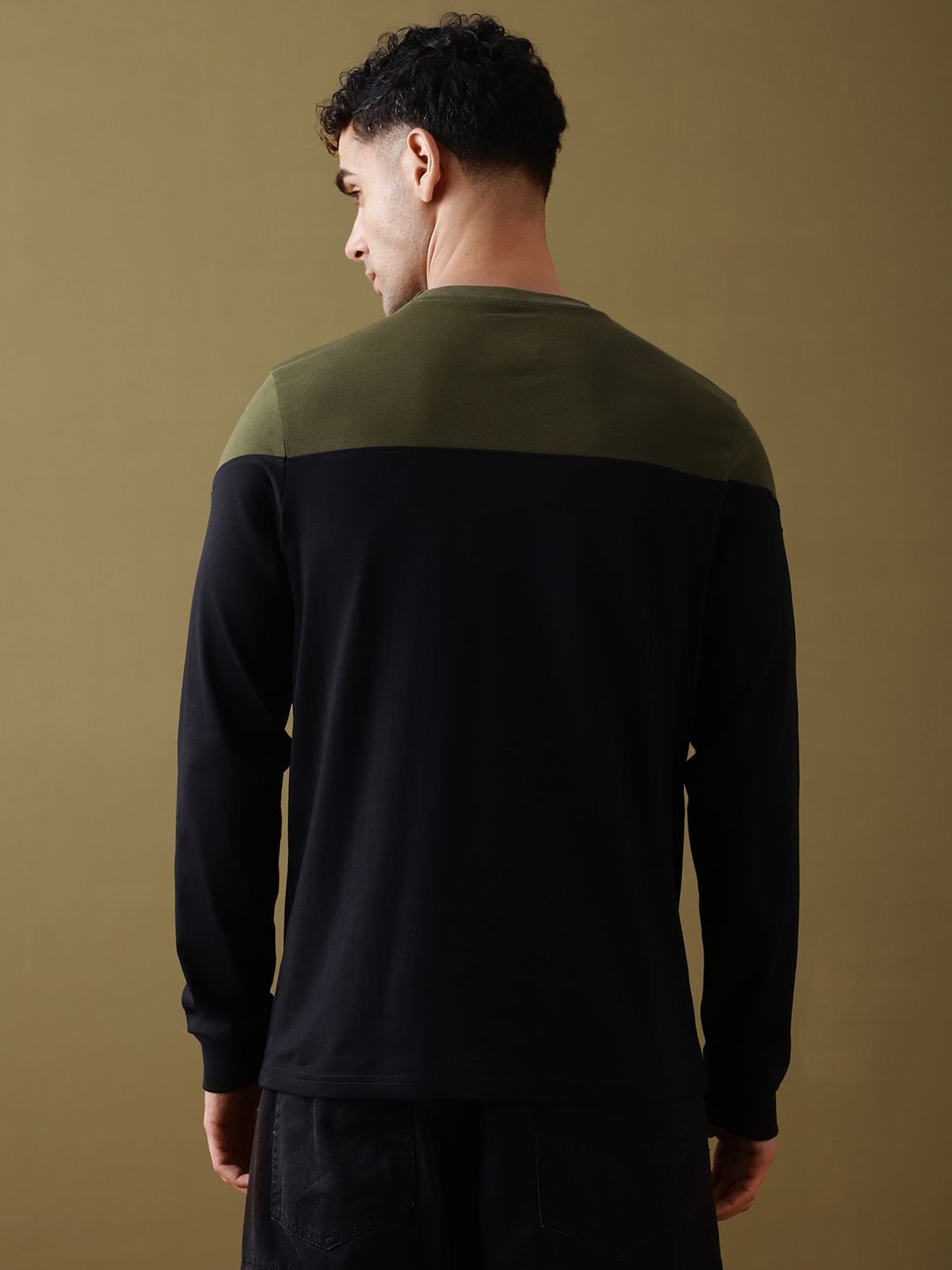 DILLINGER Men Colourblocked Super Combed Cotton Henley T-Shirt