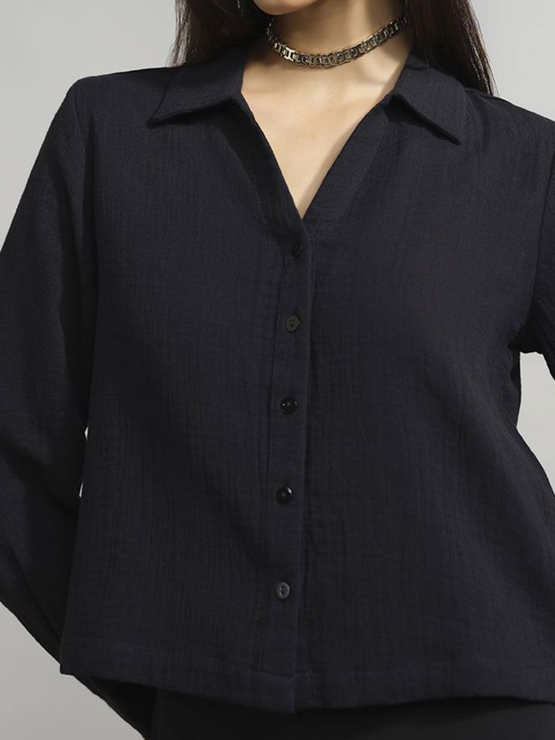 AND Women Shirt Collar Cotton Top
