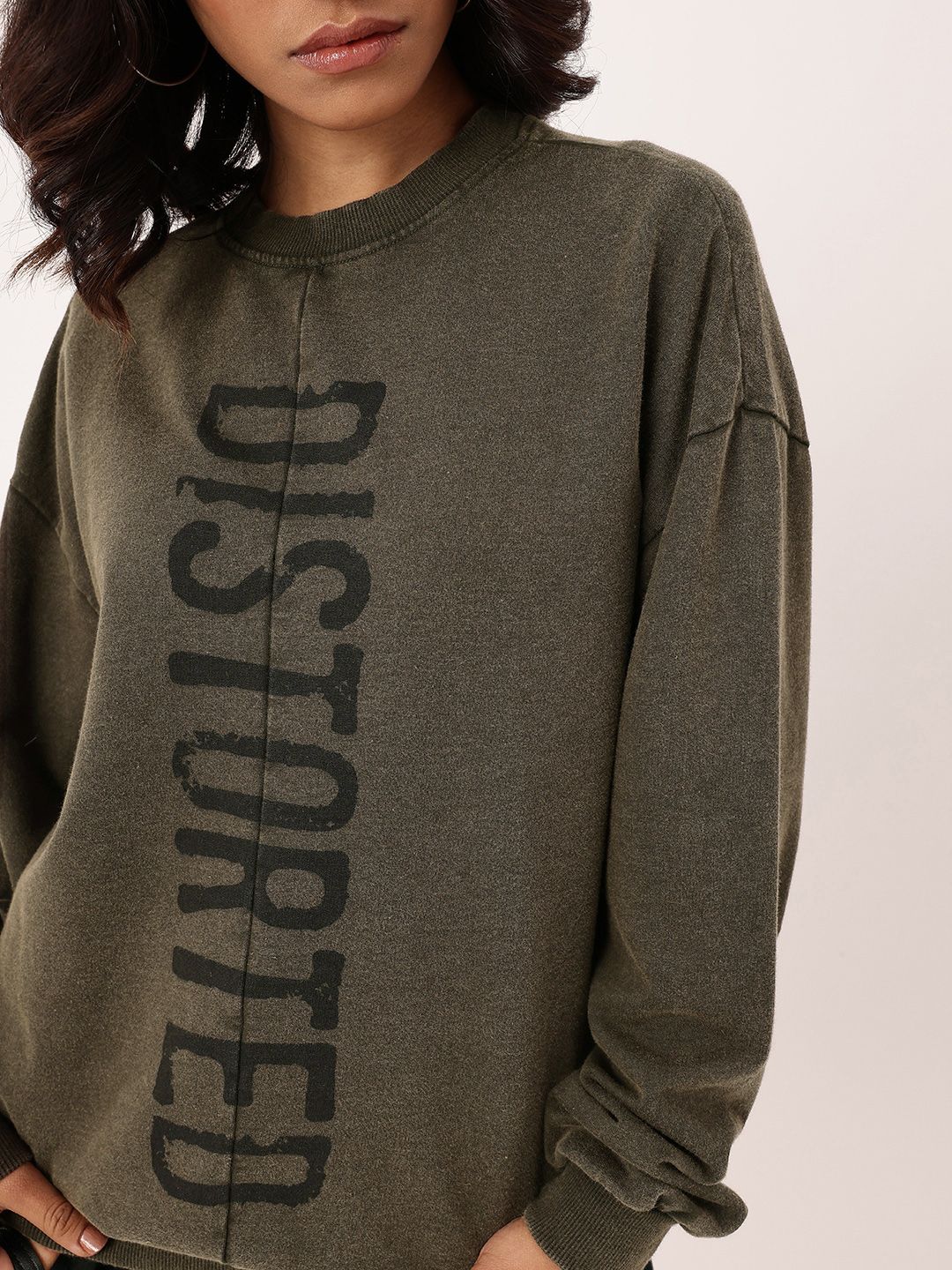 DressBerry Typography Printed Cotton Terry Oversized Sweatshirt