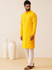 SOJANYA Geometric Embroidered Mandarin Collar Sequins Pure Cotton Straight Kurta