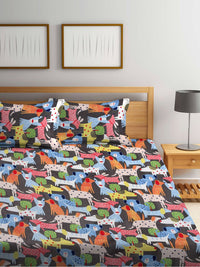 KLOTTHE Coklat Haiwan Polycotton 300 TC Dilengkapi Cadar King Halus dengan 2 Sarung Bantal-98 x 89 inci