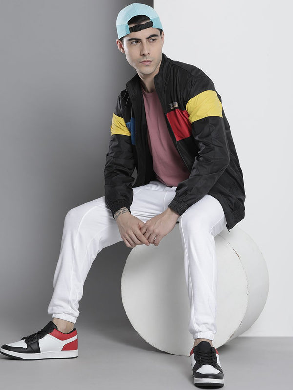 The Indian Garage Co Men Black & Yellow Colourblocked Windcheater Outdoor Sporty Jacket