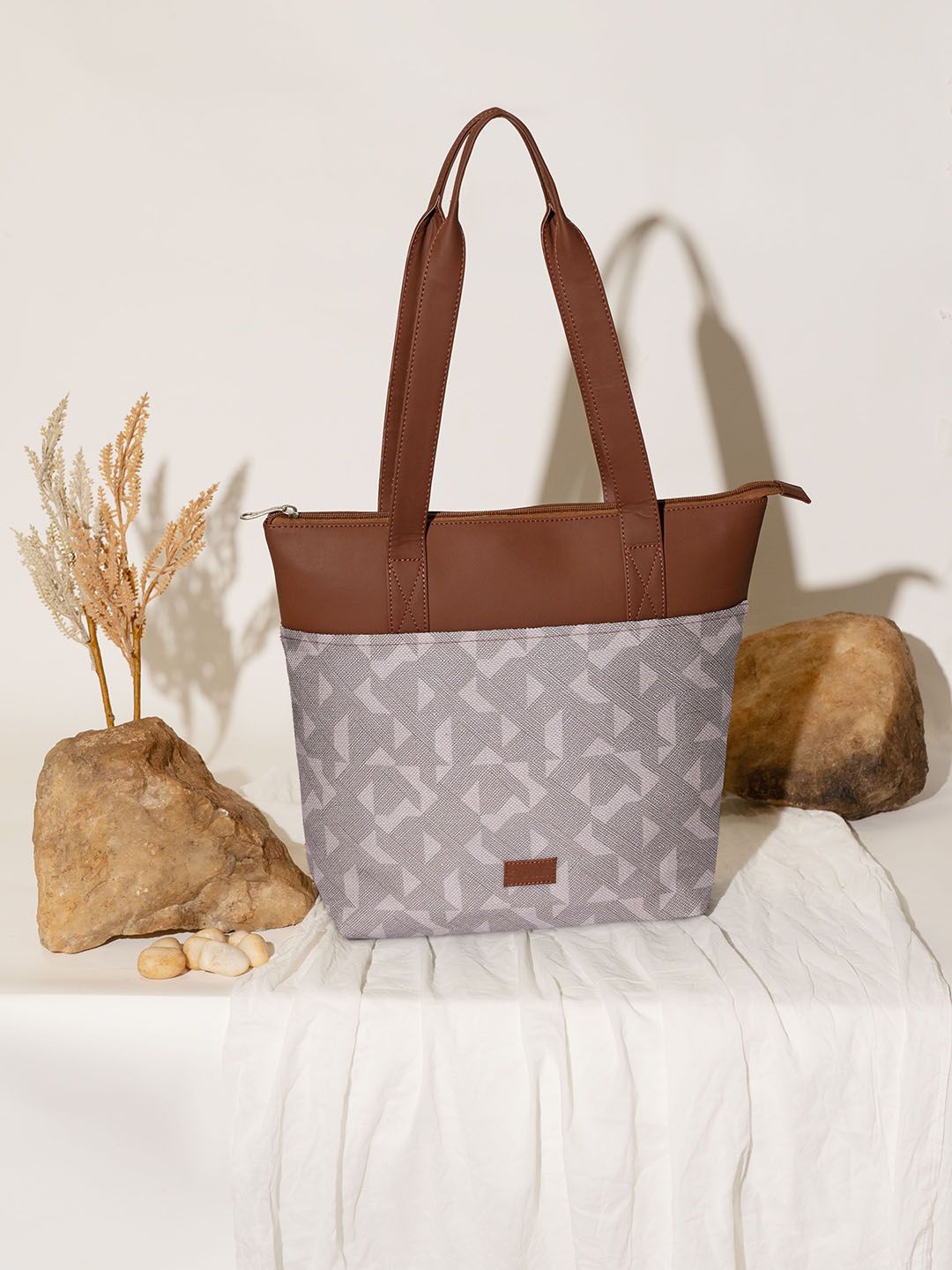 ZOUK Printed Shopper Jute Tote Bag