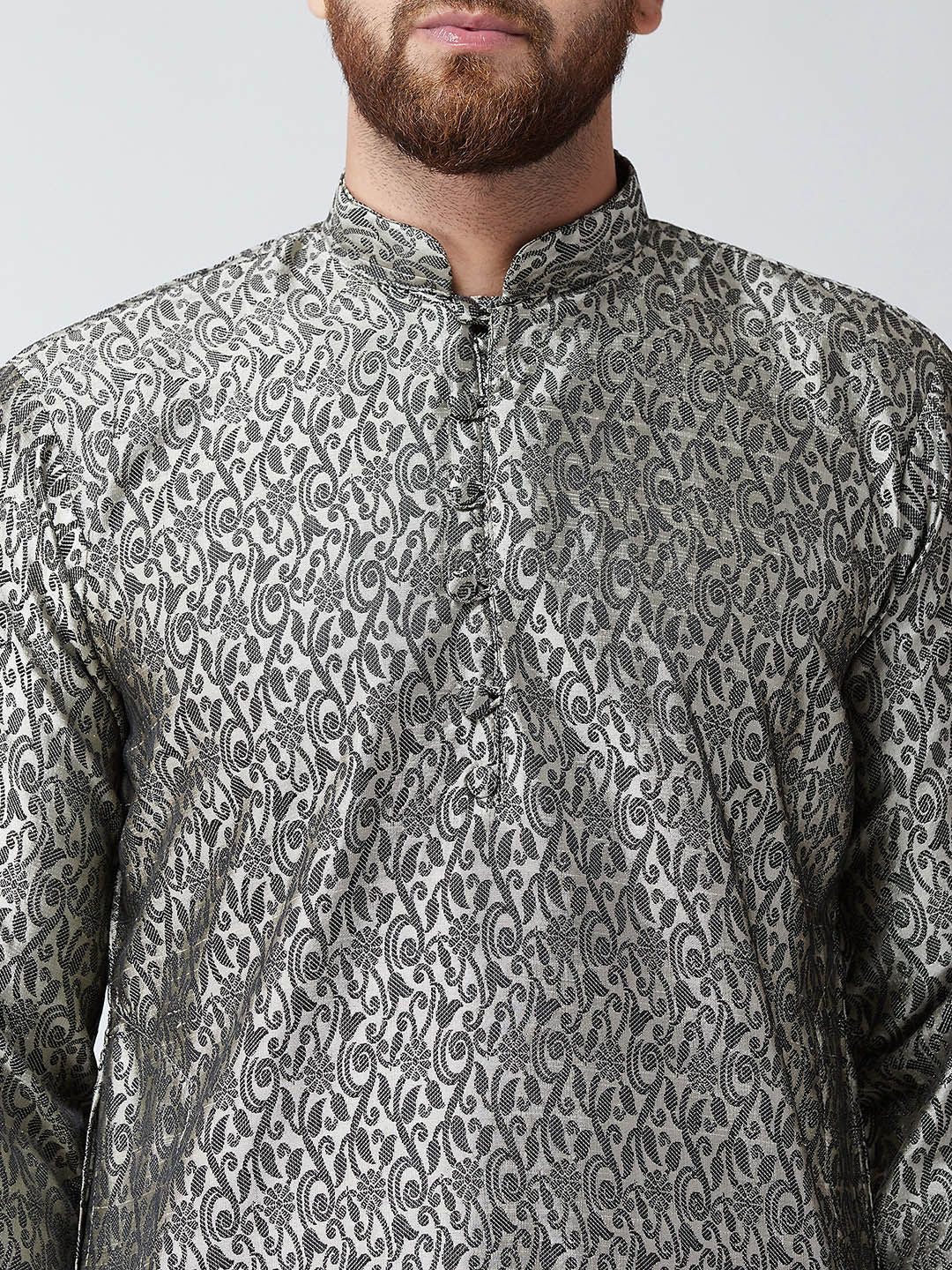 SOJANYA Lelaki Off-White & Black Woven Design Straight Kurta