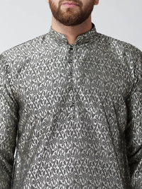 SOJANYA Lelaki Off-White & Black Woven Design Straight Kurta