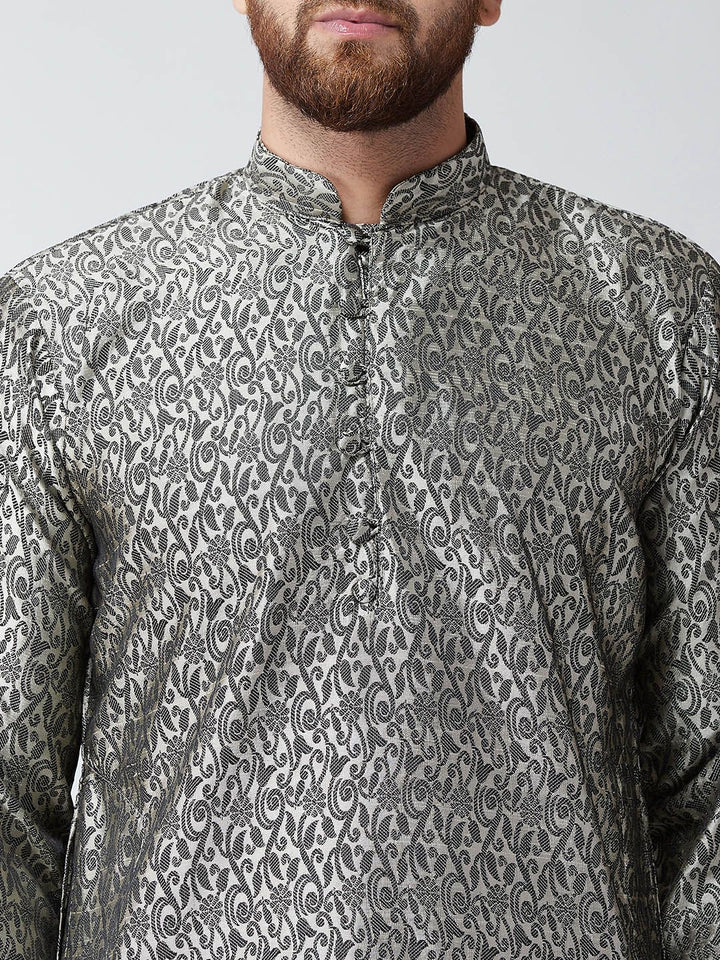 SOJANYA Men Off-White & Black Woven Design Straight Kurta