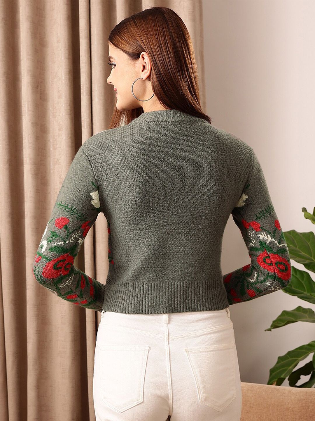STREET 9 Self Design Acrylic Crop Pullover