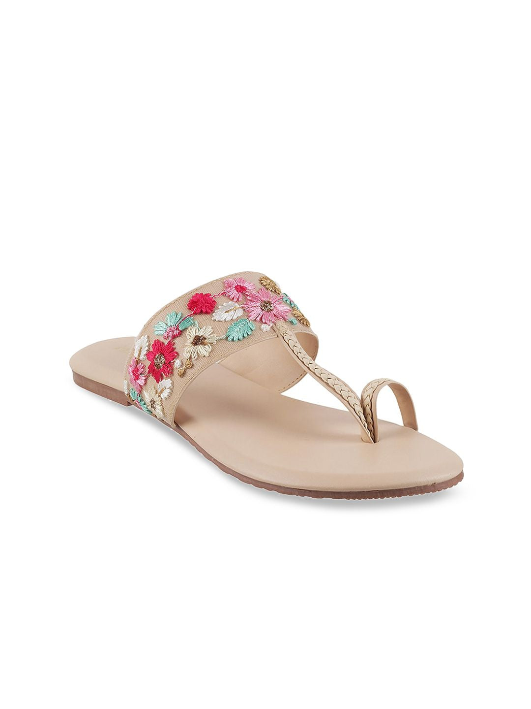Metro Women Beige One Toe Flats