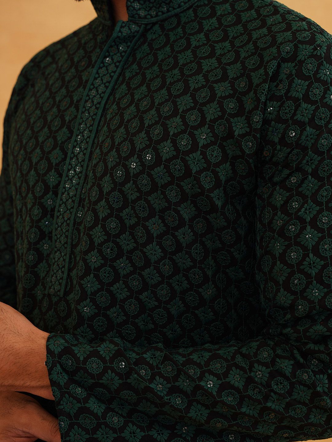 SOJANYA Embroidered Sequinned Pure Cotton Kurta with Churidar