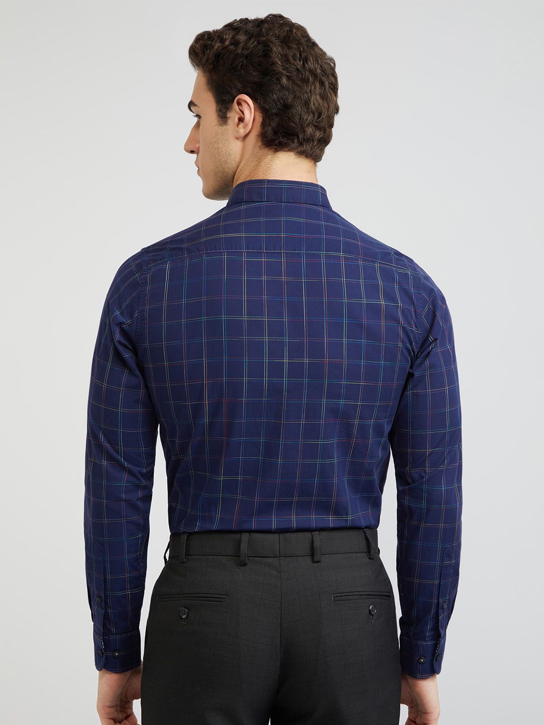 Raymond Men Blue Checked Pure Cotton Shirt