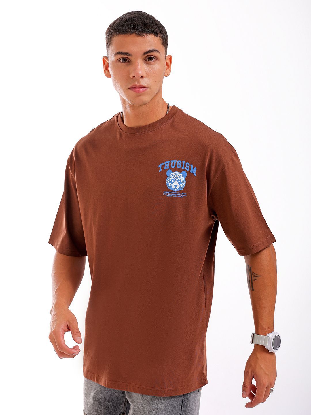 The Indian Garage Co Men Back Printed Round Neck Boxy Oversized T-shirt