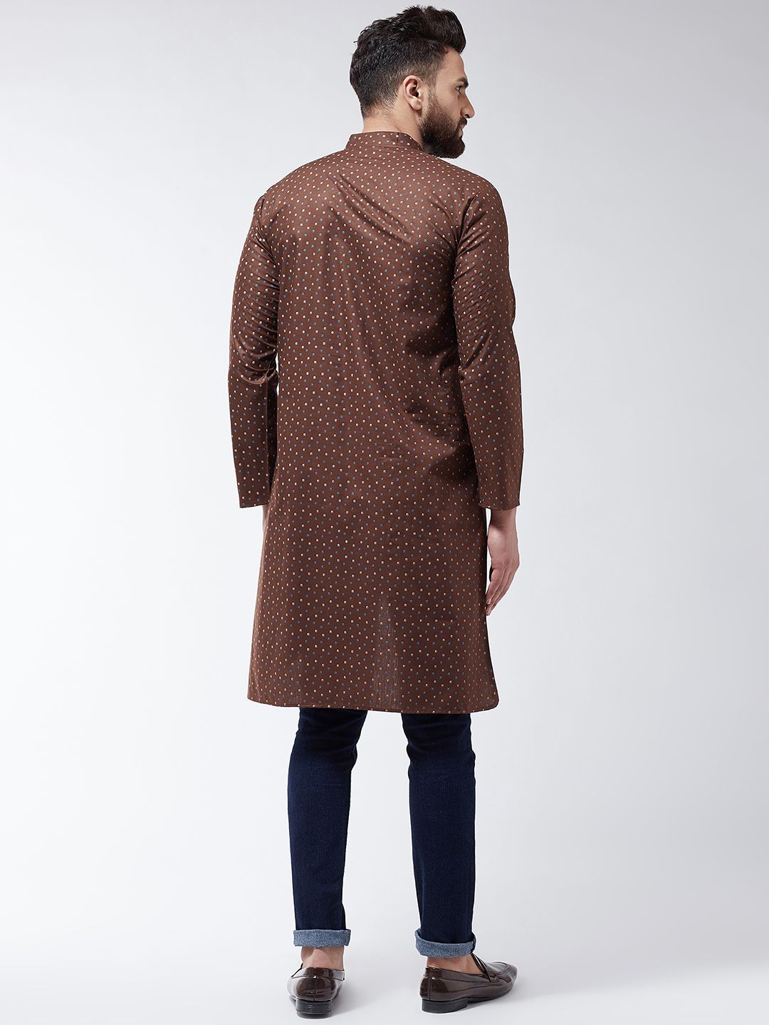 SOJANYA Men Brown Printed Cotton Linen Straight Kurta