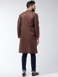 SOJANYA Men Brown Printed Cotton Linen Straight Kurta