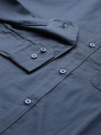 DENNISON Men Charcoal Grey Smart Slim Fit Solid Water & Stain Repellent Casual Shirt